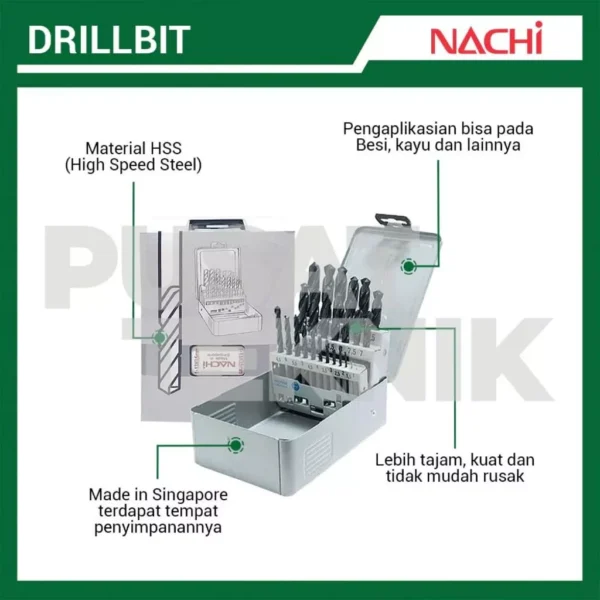 Mata Bor Besi NACHI 1 - 13 mm Isi 25 Pcs - Gambar 2