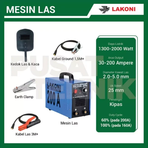 Mesin Las LAKONI MMA Falcon 205A Welding Inverter Listrik 200A 2000 Watt - Gambar 2