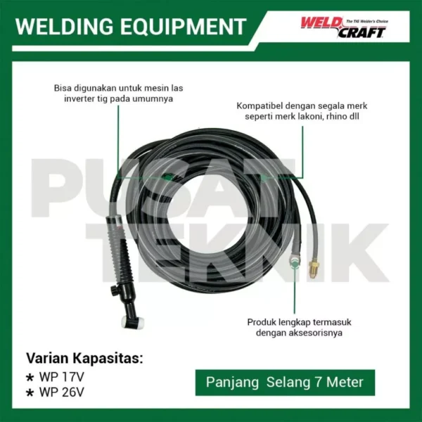 Tig Torch WP 17V / 26V WP-26-25-2 WELDCRAFT Stang Las Argon - Gambar 2