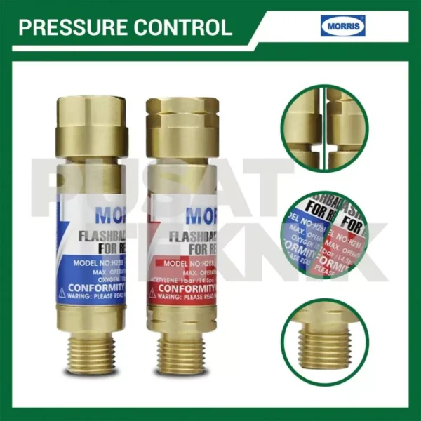 MORRIS Flashback Arrestor for Regulator Oxygen & Gas LPG Pressure Control - Gambar 4
