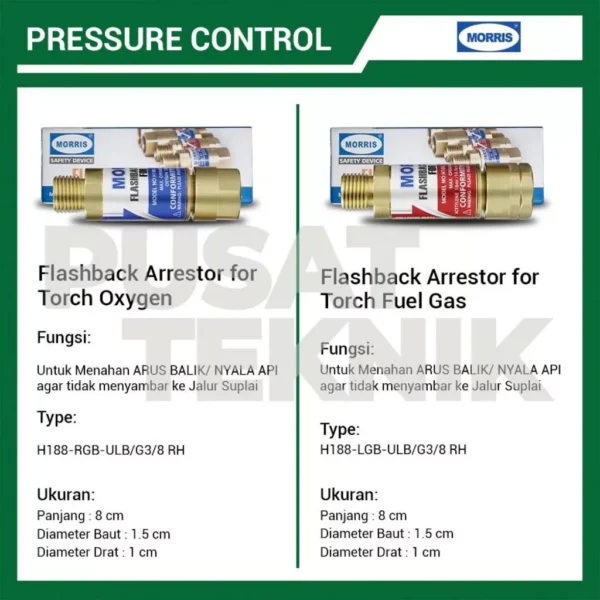 MORRIS Flashback Arrestor for Torch Oxygen & Fuel Gas Pressure Control - Gambar 2