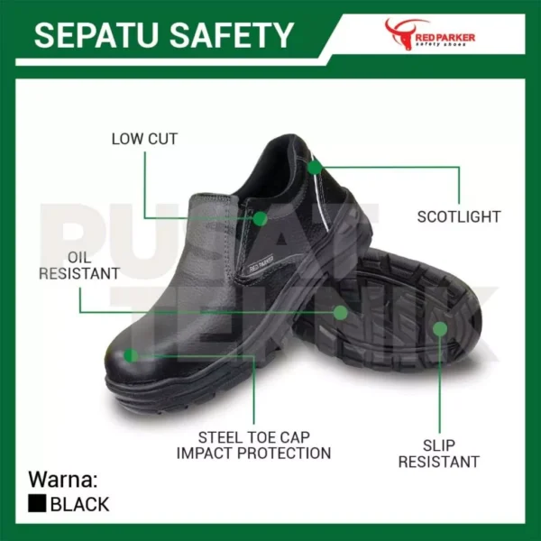 Sepatu Safety Shoes Red Parker P182 Slip on Pria Wanita Slop - Gambar 2