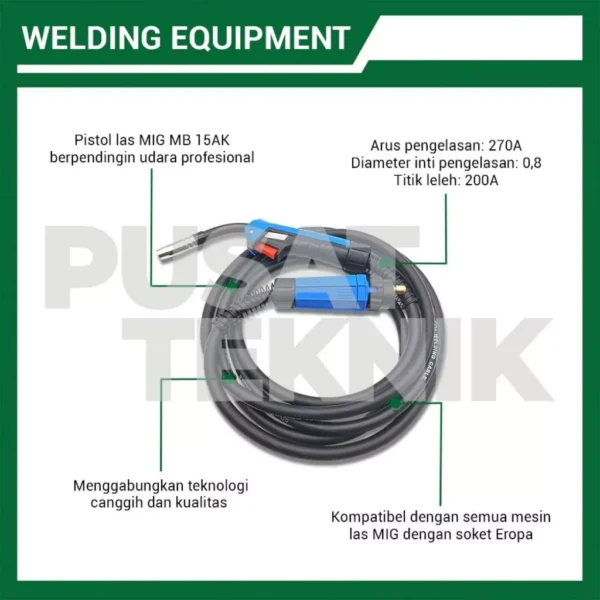 Stang Las MIG MB 15 Welding Torch Set Binzel 3 Meter - Gambar 2