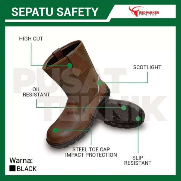 Sepatu Safety Shoes Boot Tinggi Slip On Red Parker T18 - Gambar 2