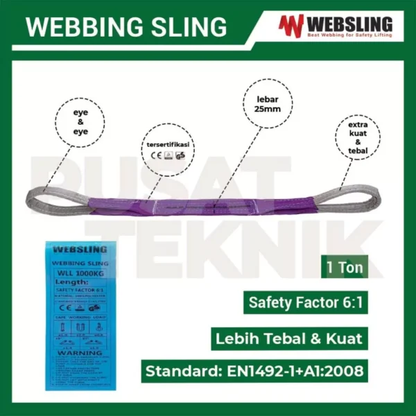 Webbing Sling Websling 1 Ton 1 2 3 4 5 6 8 10 Meter Tali Angkat Sling Belt - Gambar 2