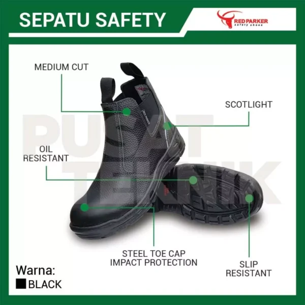 Sepatu Safety Shoes Boot Sedang Slip On Red Parker S185 - Gambar 2