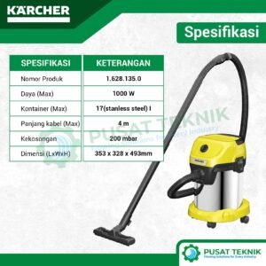 Wet and Dry Vacuum Cleaner Karcher WD 3 S V-17/4/20 Penyedot Debu Stainless 17L