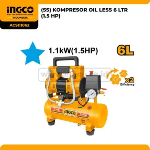 Kompresor Oil Less Ingco 6 Ltr 1.5 HP