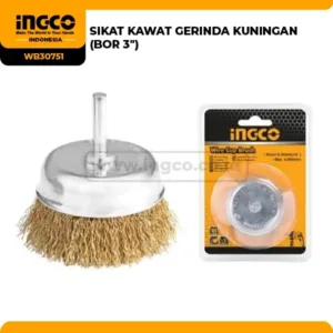 Sikat Kawat Gerinda Kuningan Ingco (Bor 3"), Sikat Bor Kuningan, Cup Brush Ingco 3 Inch